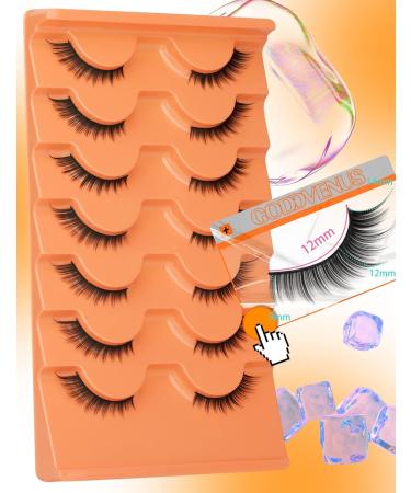 L Curl Cat Eye Half Lashes - 7 Pairs, Wispy & Natural Look, Winged Fox Eye Design, Short Eyeliner Effect - Goddvenus - Buy Online on GoSupps.com