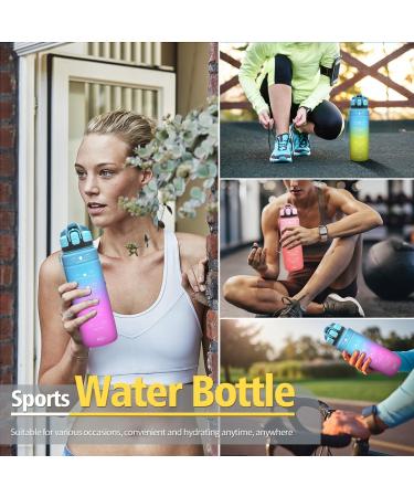 Niggey Sport Drinking Bottle 500ml 700ml 1L 1.5L - BPA-Free Tritan Kids Water Bottle with Time Marking | Motivating Gym & School Sports Bottle - 17oz Blue Purple - Buy Online on GoSupps.com