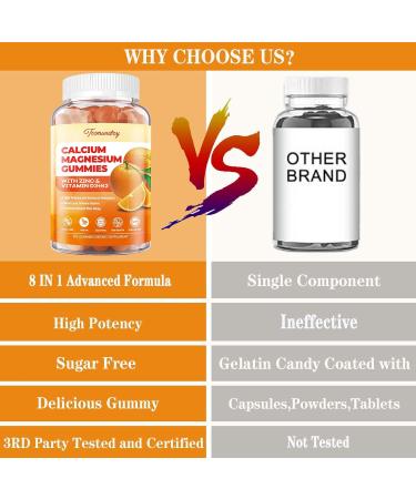 Calcium Magnesium Zinc Gummies with Vitamin D3 & K2 - High Absorption Magnesium Glycinate 400mg - Sugar Free Calcium Supplement - Support Nerve Muscle Mood & Immunity - for Adults Men Women Kids Orange 60 Count (Pack of 2) - Buy Online on GoSupps.com