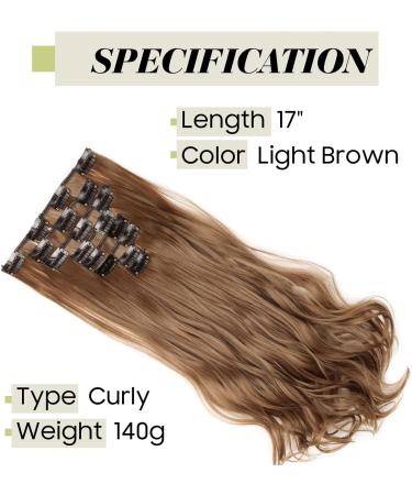 S-noilite 17-26 Inches 8pcs Long Full Head Clip In Hair Extensions - Light Brown 17 Inches Curly - 60 Colour Options | Sexy Lady Fashion Choice - Buy Online on GoSupps.com