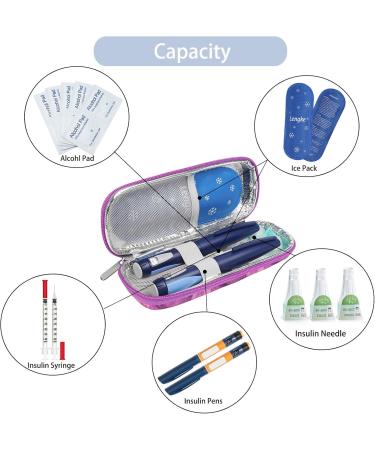 Bomkee Insulin Pen Bag | Cooling Medication Bag for On-the-Go Diabetes | Holds Insulin Pens & Glucose Meters | Includes 2 Fridge Packs - Marble Violet - Buy Online on GoSupps.com