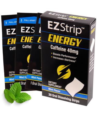 Energy - Energize your Day with 40 mg Caffeine Strips - Energy Supplement for Adults. Mint Flavor. Sugar Free Gluten Free Performance Boost. Made in USA in an FDA-Registered Facility - 30 Pk