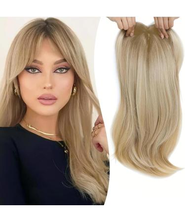 Clip in Bangs 18 In Natural Ombre Brown Blonde Curved Clip Bangs Breathable Realistic Lightweight Daily Wear Fake Fringe Human Hair Toppers for Women Clip in Hair Pieces - Buy Online on GoSupps.com
