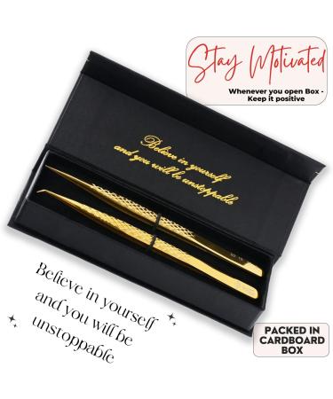 Japanese Stainless Steel Gold Tweezers for Individual Isolation & Classic Lashes - 14cm Curved Degree Eyelash Extension Tool - Buy Online on GoSupps.com