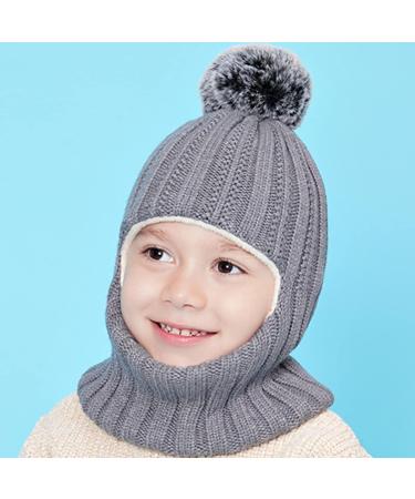 Balaclava Kids Winter Hat Scarf with Double Pom Pom Design - C-Grey, One Size - Buy Online on GoSupps.com