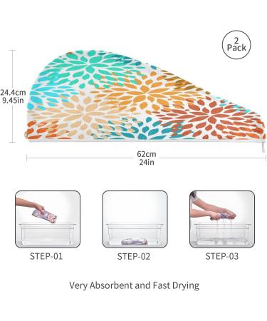 Summer Flower Pattern Dry Hair Cap & Quick Drying Towel Set - Super Absorbent Soft & Comfortable - 2 Piece with Button Headband - Buy Online on GoSupps.com
