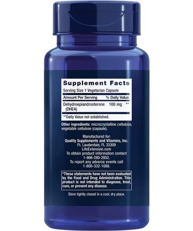 Life Extension DHEA 100 mg - 60 Vegetarian Capsules for Hormonal Balance - Buy Online on GoSupps.com