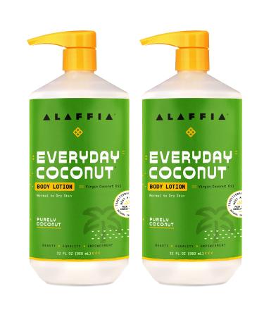 Alaffia Everyday Coconut Hydrating Body Lotion, Normal to Dry Skin, Moisturizing Coconut Oil is Support for Soft & Supple Skin, Purely Coconut, 2 Pack - 32 Fl Oz Ea Purely Coconut 32 Fl Oz (Pack of 2)
