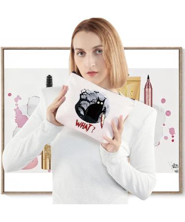 LEVLO Murderous Cat Cosmetic Bag with Knife - Trendy Makeup Pouch for Women & Girls | Unique Cat What Design - Buy Online on GoSupps.com