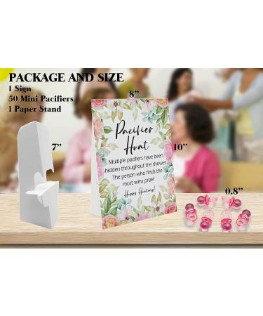 Flower Theme Baby Pacifier Hunt Game Set | Gender Reveal & Baby Shower Activities | 8x10 Sign with 50 Mini Acrylic Pacifiers | Fun Adults & Kids Games - Buy Online on GoSupps.com