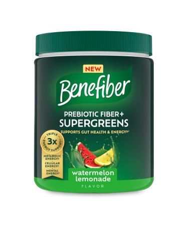 Benefiber Prebiotic Fiber + Supergreens Dietary Supplement Powder Watermelon Lemonade Flavor 8.8 oz (250g)