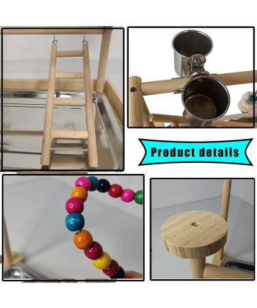 Parrots Playground Bird Play Gym Wood Perch Stand with Toys & Cups | Exercise Activity Center for Conure, Cockatiel, Lovebirds | Includes Tray - Buy Online on GoSupps.com