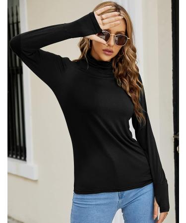Luya Women's Long Sleeve Turtleneck Active T-Shirt with Thumb Holes - Large Black - Buy Online on GoSupps.com