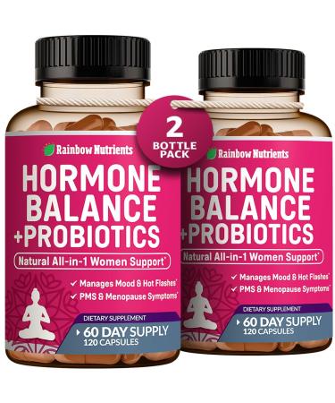 (2 Pack) Hormone Balance + Probiotics for Women (3450mg) Natural Relief for Menopause Hot Flashes PMS Bloating | 4:1 Chasteberry Dong Quai Black Cohosh | Non GMO|240 V Capsules