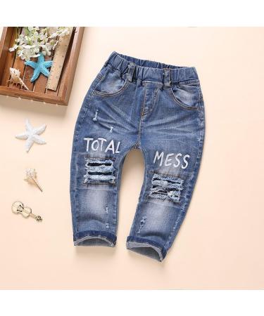 KIDSCOOL SPACE Baby Ripped Jean Toddler Elastic Waist Distressed Denim Pants 12-18 Months Blue-1926 - Buy Online on GoSupps.com