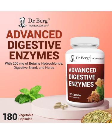 Dr. Berg Advanced Digestive Enzymes with Apple Cider Vinegar - Includes Digestive Health Ingredients Like Betaine Hydrochloride (HCI) Ginger Root & Peppermint Leaf - 180 Capsules - Buy Online on GoSupps.com