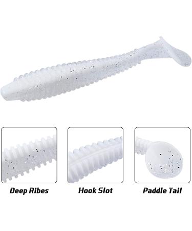 RUNCL Swimbaits Paddle Tail Soft Plastic Bass Lure Baits - 20pcs, 4in White Pearl - ProBite Swimmer for Saltwater/Freshwater Fishing - Buy Online on GoSupps.com