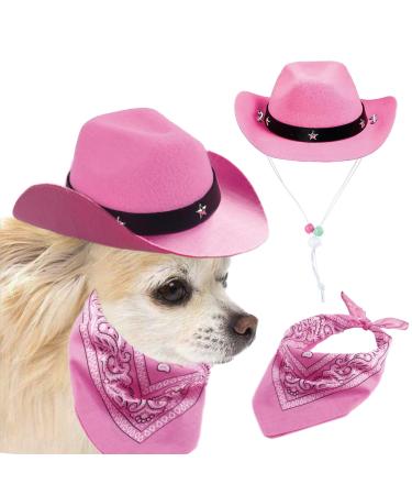 Awocan Cowboyhut and Bandana scarf dog cat sombrero puppy hat dog cat costume cosplay cap puppy pet dog cat vacation pet party decoration (pink) pink - Buy Online on GoSupps.com