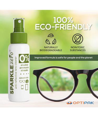 OPTIPAK Lens Cleaner Spray Kit - Eco Friendly Biodegradable Solution for Eyeglasses, Lenses, Screens - Streak Free Formula - 4oz & 1oz Bottles, 4 Microfiber Cloths - Buy Online on GoSupps.com