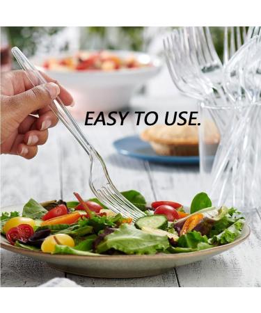 Cangfort Plastic Cutlery - 100 Disposable Plastic Forks 6 Inch- Thick Matte Handle Transparent & Sturdy - Ideal for Birthday BBQ Wedding & More 100Pcs of Disposable Forks - Buy Online on GoSupps.com