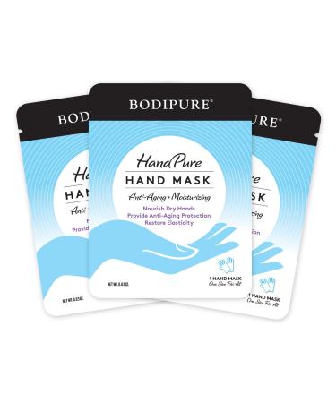 BODIPURE HandPure Hand Mask - Intensive Repairing Treatment for Dry Cracked Hands - Anti-aging Moisturizing Gloves - Repairs Rough and Extra Dry Hands, For Women and Men - 3 Pack 1 Count (Pack of 3)