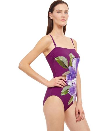 Gottex Women's Wild Flower Bandeau One Piece - Plum/Multicolor | International Shipping Available - Buy Online on GoSupps.com