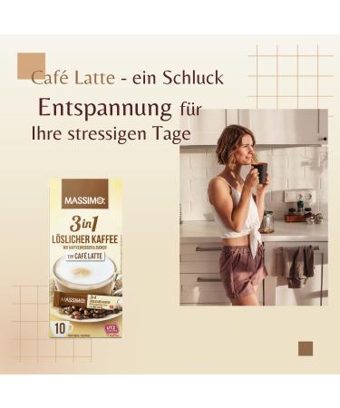 Massimo 3 in 1 Caf Latte 160 instant coffee sticks of 12.5 g soluble coffee powder beverage powder with soluble coffee sugar and coffee white - Buy Online on GoSupps.com