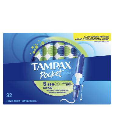 Tampax Pearl Pocket Tampons Plastic Applicator Super Absorbency 32 Count