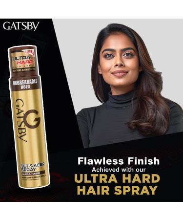 Gat'sby Set & Keep Hair Spray - Ultra Hard 250ml | Quick Drying Long Lasting Hold No Flaking Natural Shine & Easy Wash Off | Contains UV Ray Protector | Hair Spray For Salon Like Finish - Buy Online on GoSupps.com