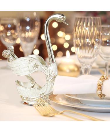 Elegant Silver Swan Fork & Spoon Holder Set - 7-Piece Metal Kitchen Storage Decorative Fruit Forks in Alloy - Buy Online on GoSupps.com