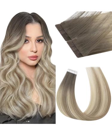 Moresoo tape extensions real hair injection virgin invisible extensions real hair tapes adhesive strips Extensions brown to light ash brown with blonde 50 cm New technology 5 pieces 12.5gram #5/7/20 50 cm 2. Virgin #5/7/20