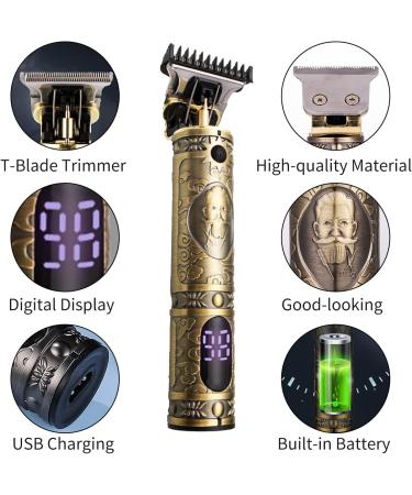 Irishom Men Hair Clippers Cordless Barber Clipper Hair Cutting Kit Beard Trimmer Haircut Grooming Set T-Blade Trimmer USB Electric Beard Trimmer LCD Display Grey - Buy Online on GoSupps.com