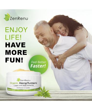 ZenRenu Organic Hemp Cream 4 oz - MSM Turmeric Arnica - Made in USA - Premium Hemp Oil - Buy Online on GoSupps.com