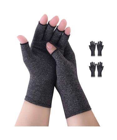 AovYoo 2 Pairs Fingerless Arthritis Compression Gloves Raynauds Gloves Rheumatoid Osteoarthritis Wrist Supports -Hand Pain Relief (L Grey) L Grey
