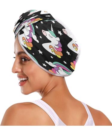 Colorful Pony & Star Dry Hair Cap Set | 2 Piece Quick Drying Towel with Button Headband | Super Absorbent & Soft - Buy Online on GoSupps.com