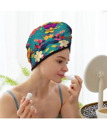 Colorful Flowers Bird SamLng Coral Velvet Dry Hair Cap - Ideal for Home Travel Pool Parties & Beaches - Buy Online on GoSupps.com
