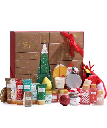 BODY & EARTH Bath Sets for Women Gift - 24 Piece Set of Advent Calendar, Multi-scented Spa Gift Set Includes Hand Lotion, Shower Gel, Soap, Shampoo Bar, Bath Bombs, Bath Salt Christmas Gifts for Women