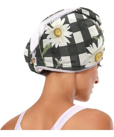 Daisy Flower Black White Plaid Hair Towel 2 Pack | Super Absorbent Quick Dry Hair Turbans for Women & Girls - Buy Online on GoSupps.com