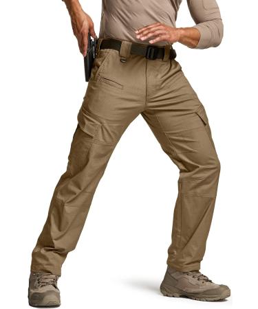 CQR Men's Flex Ripstop Tactical Pants, Water Resistant Stretch Cargo Pants, Lightweight EDC Hiking Work Pants Dura Flex Coyote 36W x 30L