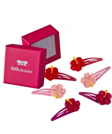 Hair -like hair clip set (6 pieces | orchids flowers | pink red) for girls including box for storage (box color: pink)