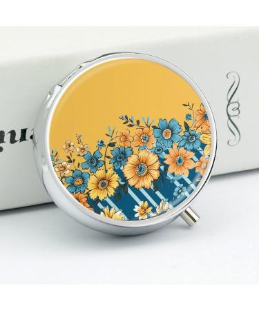 Buy Round Yellow & Blue Floral Print Pill Box - 3 Compartment Portable Medicine Organizer | Decorative Metal Pill Case - Buy Online on GoSupps.com