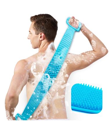Back Scrubber for Shower,30inches and 35 inches Two Size for Choosing Inmorven Bath Body Brush Silicone Back Brush Extra Long Exfoliating Body Scrubber with Handle for Men and Women.(Blue) L-30 Inch Blue