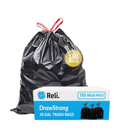 Reli. 33 Gallon Trash Bags Drawstring | 150 Count | Black | 33 Gallon Garbage Bags Heavy Duty | Large 33 Gal 33 Gallon | 150 Count