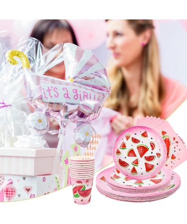 Watermelon Party Harness Set - 80 Pieces Birthday Decoration for Girls | Plates Cups Napkins & Tablecloth for 16 Guests - Buy Online on GoSupps.com