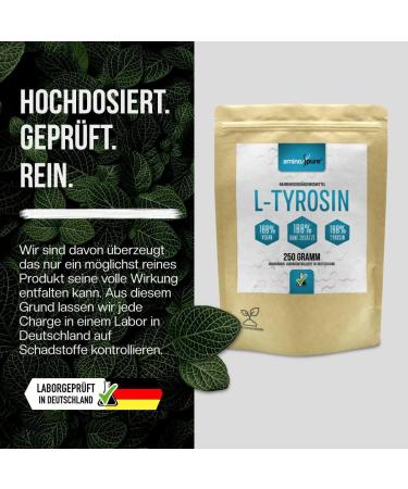 aminopure | Pure Tyrosine Powder | Pure L-Tyrosine Without Additives | Fermentation From Corn (Non-GMO) | 100% Vegan & Lab Tested | 250g - Buy Online on GoSupps.com