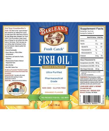 Barlean's Fresh Catch Fish Oil - Omega-3 EPADHA, Orange Flavor, 8 fl oz - Buy Online on GoSupps.com