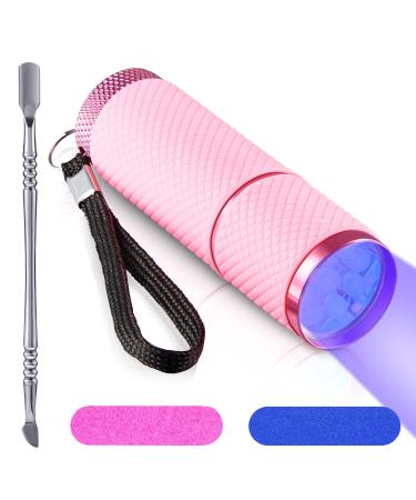Chumia Mini UV LED Nail Lamp for Gel Nails with 9 LED and Nail Cuticle Pusher Portable Gel LED UV Nail Lamp Stainless Steel Manicure Tool with 2 Pieces Nail Files for Girl Woman Home (Pink)