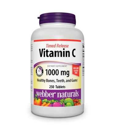 Webber Naturals Vitamin C Timed Release 1 000 mg of Vitamin C in Each Tablet 250 Tablets Free of GMOs Gluten and Diary Suitable for Vegetarians and Vegans for Immune and Antioxidant Support