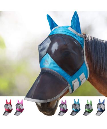Harrison Howard Caremaster Pro Luminous Horse Fly Mask Large Eye Space Long Nose with Ears UV Protection for Horse aquamarin M thoroughbred (m) aquamarin