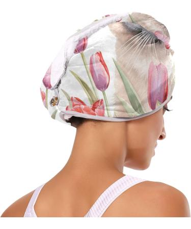 Shop Cat Pink Tulips Hair Towel 2 Pack Super Absorbent Quick Dry Hair Turbans for Women & Girls - Buy Online on GoSupps.com